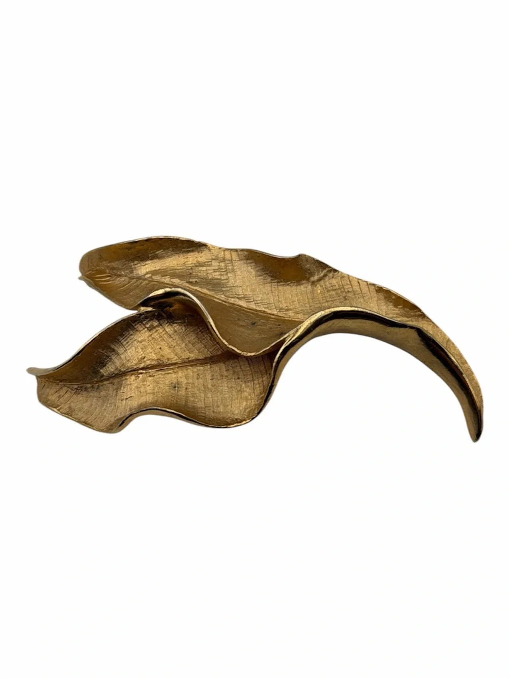 Vintage Capri Signed Gold Tone Sculptural Leaf Brooch Pin 3.5”